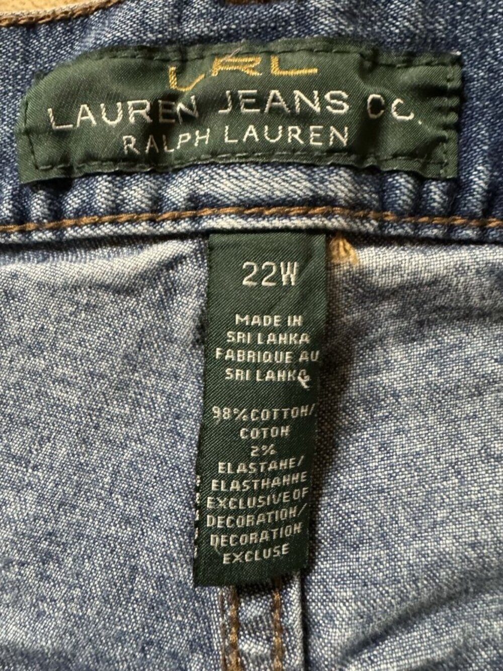 Lauren Ralph Lauren Jeans 22W Straight Leg Denim Blue Plus Size - Picture 3 of 3